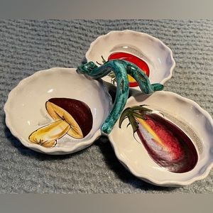 Vintage Italian side salad tray. Marinated eggplant, mushrooms and tomatoes. Yum